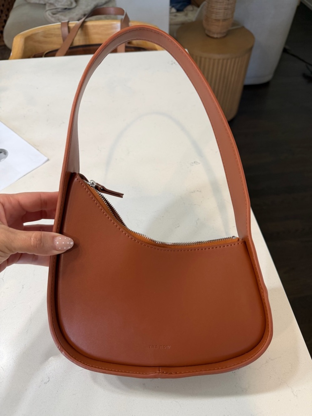 The Row Half Moon Shoulder Bag in Cognac Brown